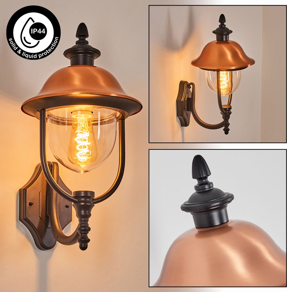 Casalaccio Außenwandlampe aus Metall/Kunststoff in Schwarz/Kupfer/Klar