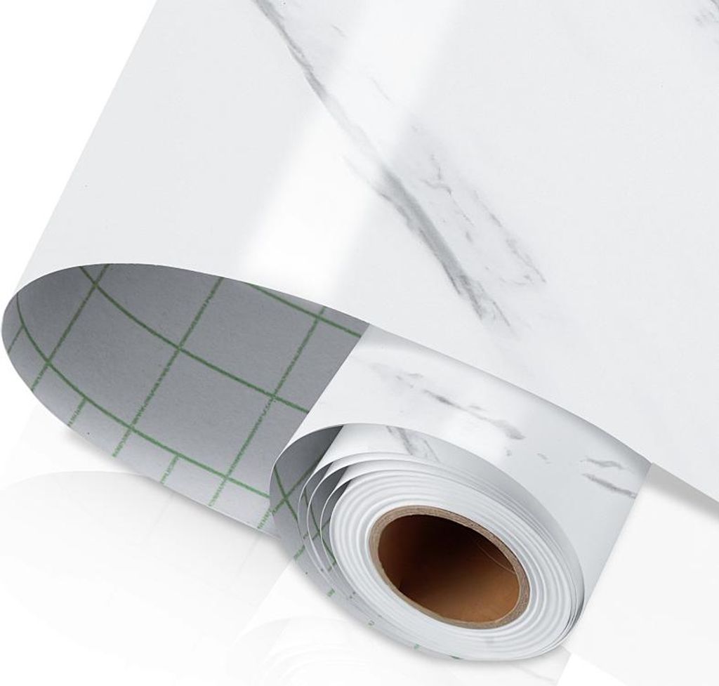 Faziango Selbstklebende PVC Tapetenfolie 2er Set 500×61 cm, weiße Marmoroptik, wasserfest, Möbelfolie für Küche