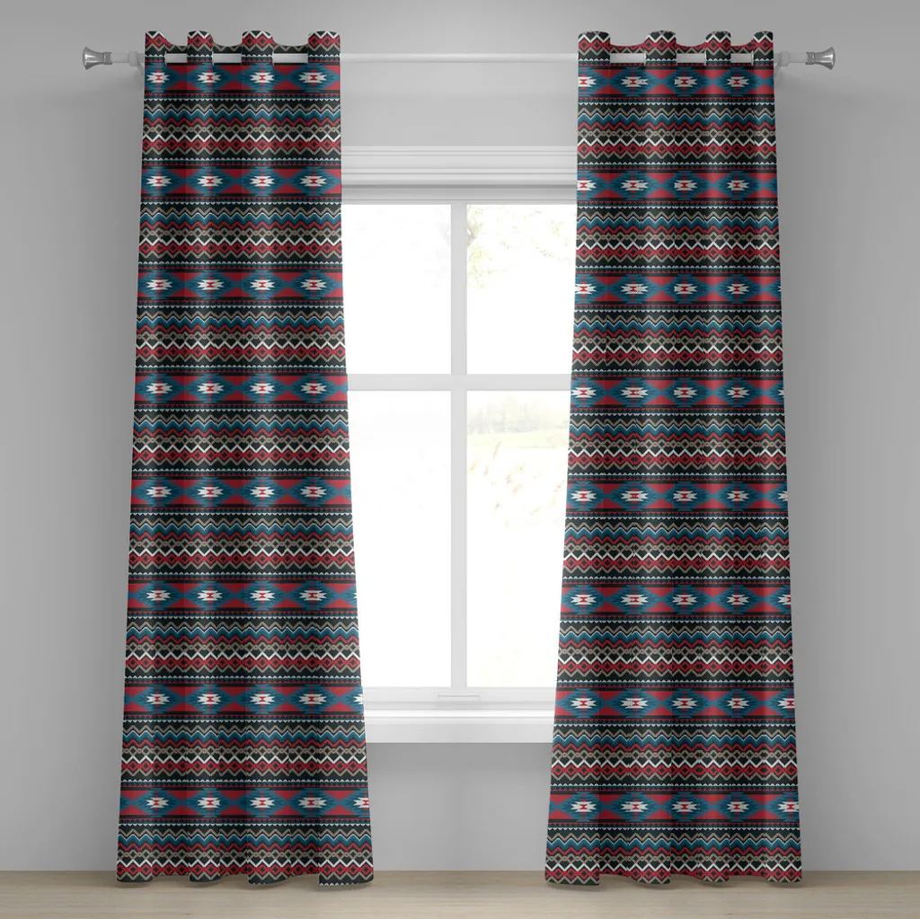 Rideau à œillets ABAKUHAUS 280x245 cm motif ethnique noir rouge bleu