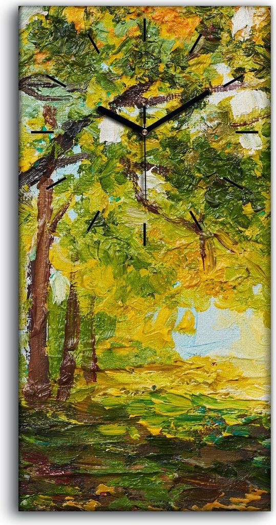Wanduhr Bürouhr Leinwand Bild Geräuschlos Kunstdruck 30x60 Bäume Wald grün - schwarze Hände