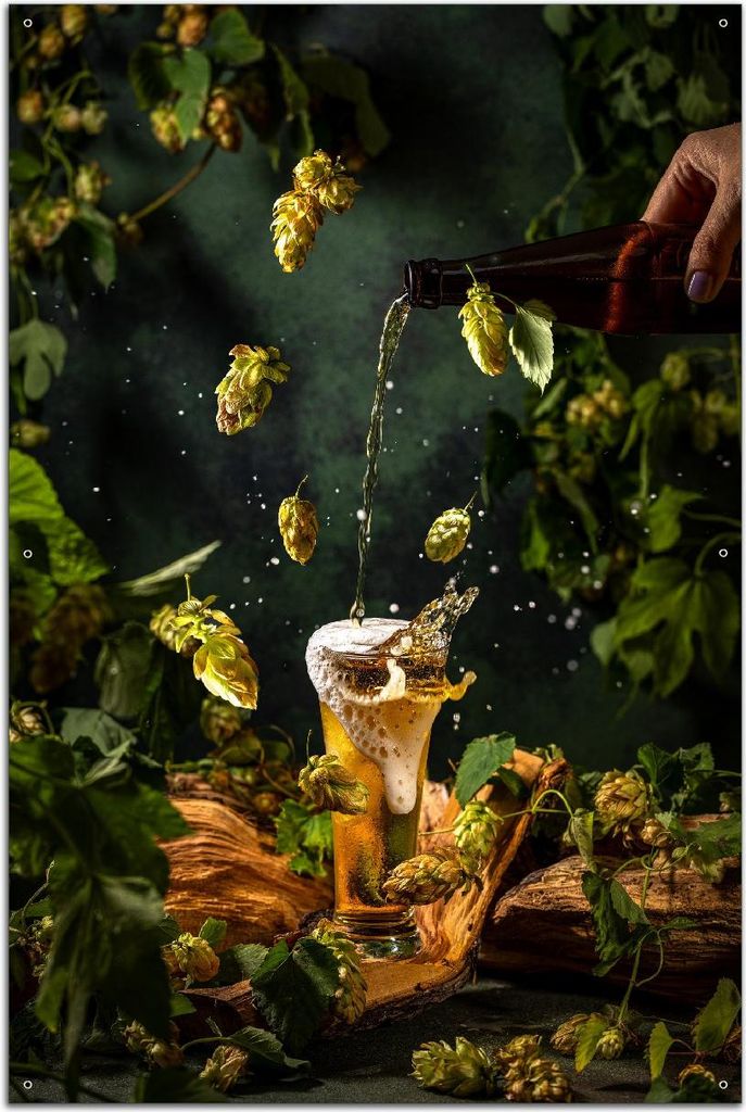 Wallario Outdoor-Poster für Garten oder Balkon, Motiv Braukunst - Hopfenkaltschale, in ca. 61 x 91,50 cm
