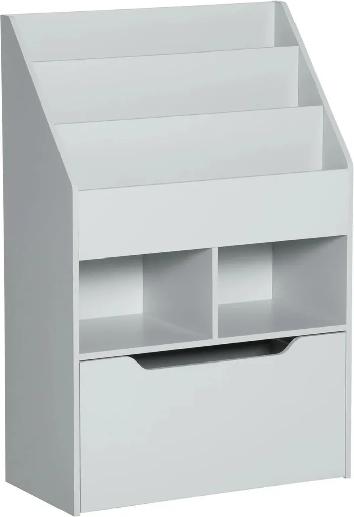 Meuble de Rangement Enfant avec Tiroir et Roulettes en Gris Clair