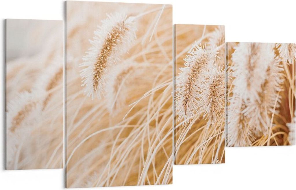 Bild auf Leinwand - Leinwandbild - 4 Teile - Gras Boho Licht - 120x70cm - Wand Bild - Wanddeko - Wandbilder - Leinwanddruck - Bilder - Wanddekorati...