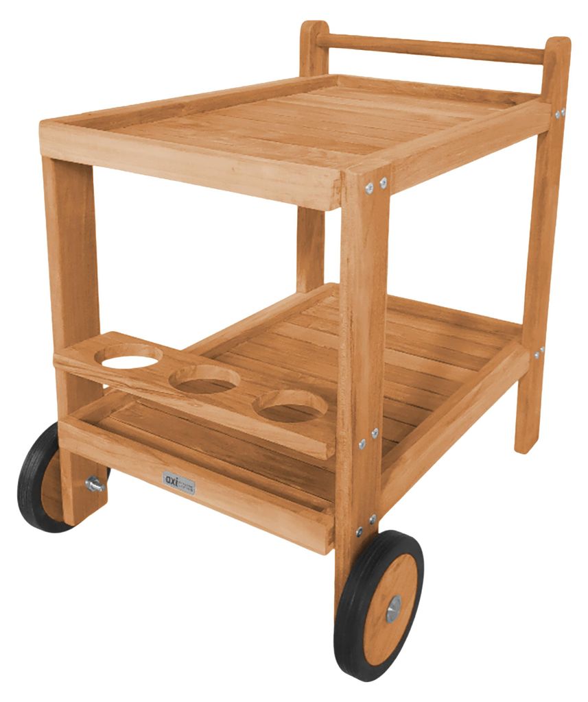 AXI Miri Servierwagen aus Teak Holz mit 2 Ablageflächen & Flaschenhalter | Küchenwagen mit Rollen für Garten, Balkon, Terrasse | Rollwagen für ...