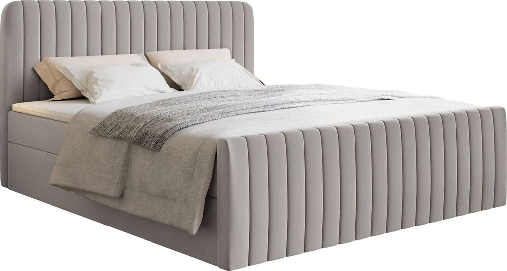 Selsey Saliano - Boxspringbett 180x200 mit Bettkasten, Topper und Chenille-Bezug, Greige