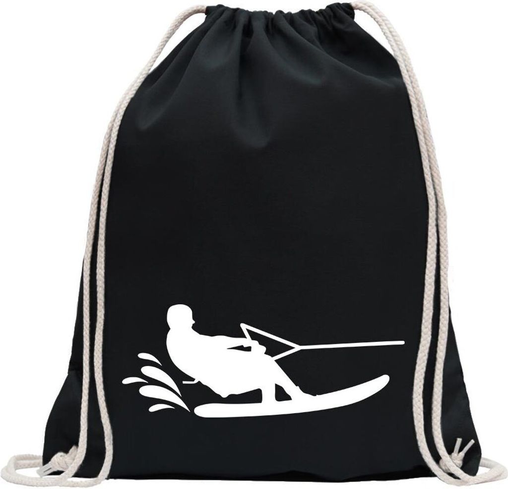 Kiwistar - Turnbeutel - schwarz - Wakeboarden Ski Sportler - Fun Rucksack Sport Beutel Gymsack Baumwolle mit Ziehgurt