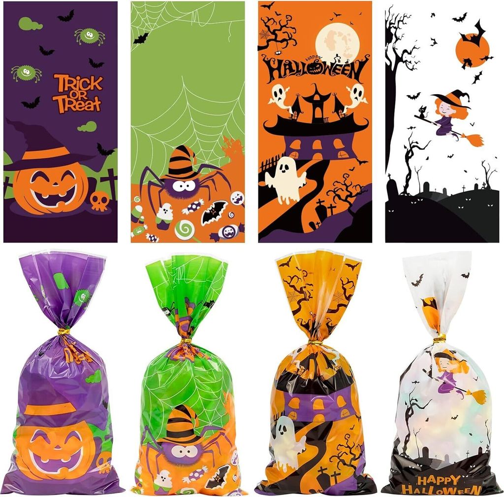 150 Stück Halloween-Leckerli-Tüten, Halloween-Goodie-Bags, Halloween-Süßigkeitstüten, Halloween-Partyzubehör für Leckereien oder Süßes