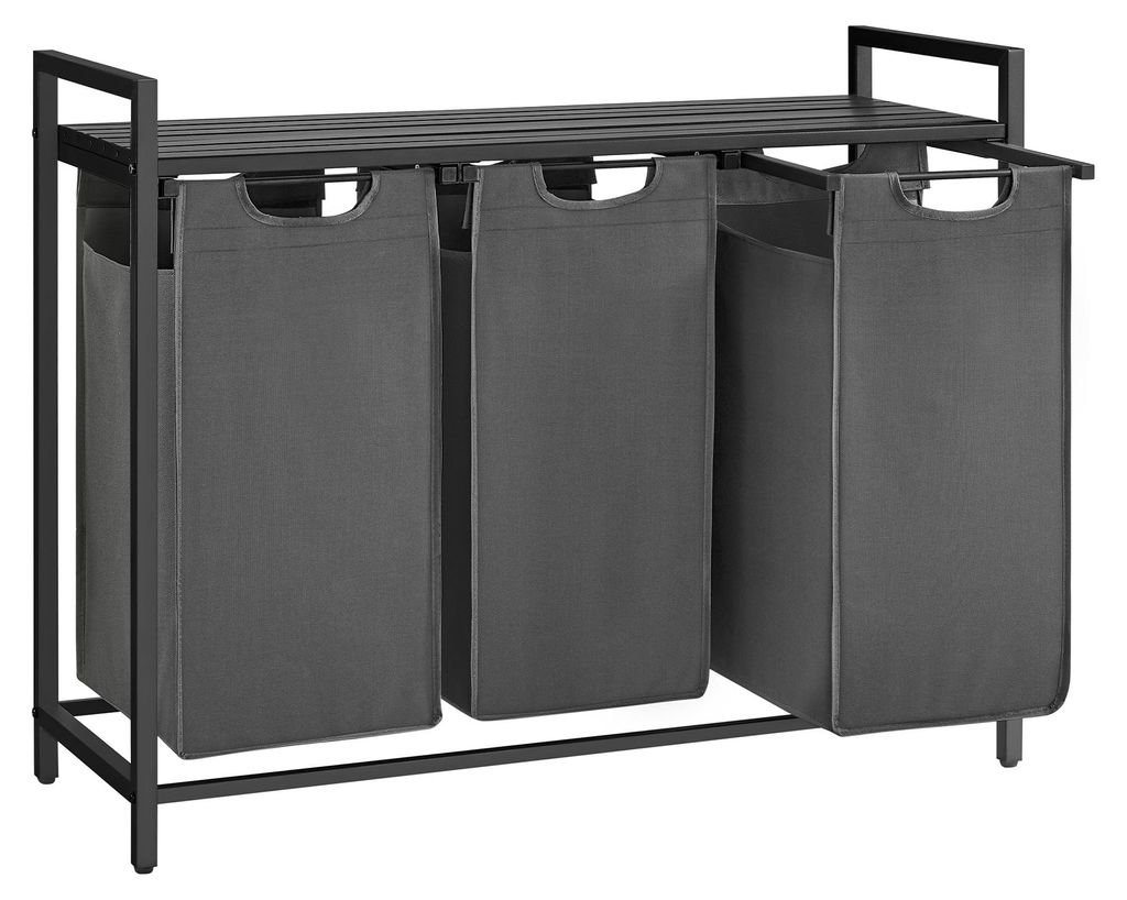 Wäschekorb mit Regal Polly | Drei Fächer | 92,5 x 33 x 72 cm | Grau