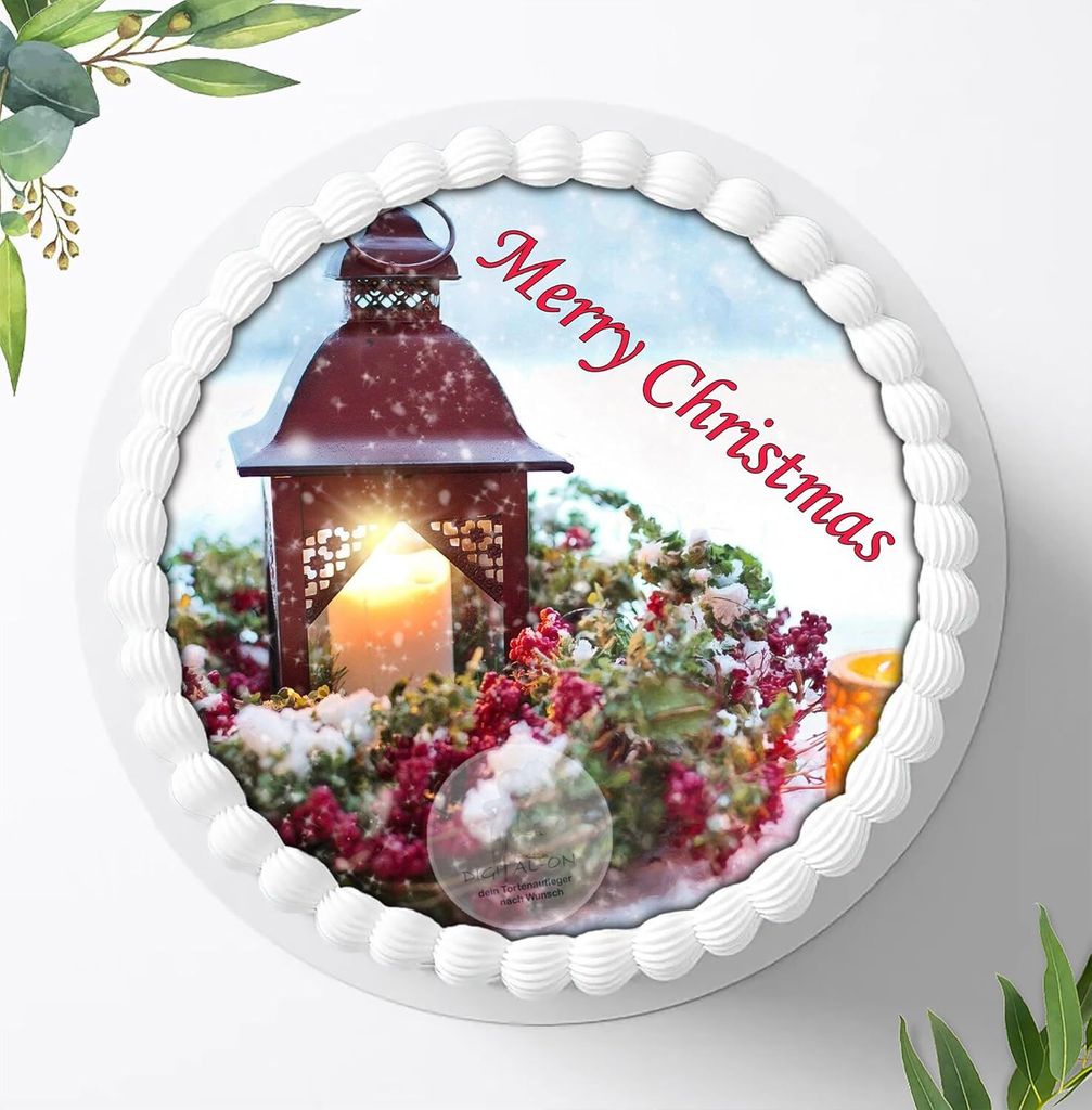 Für die Geburtstags Torte ein Tortenaufleger, Zuckerbild mit dem Motiv: Weihnachten, Essbares Foto für Torten, Fondant, Ø 20cm, 0004w