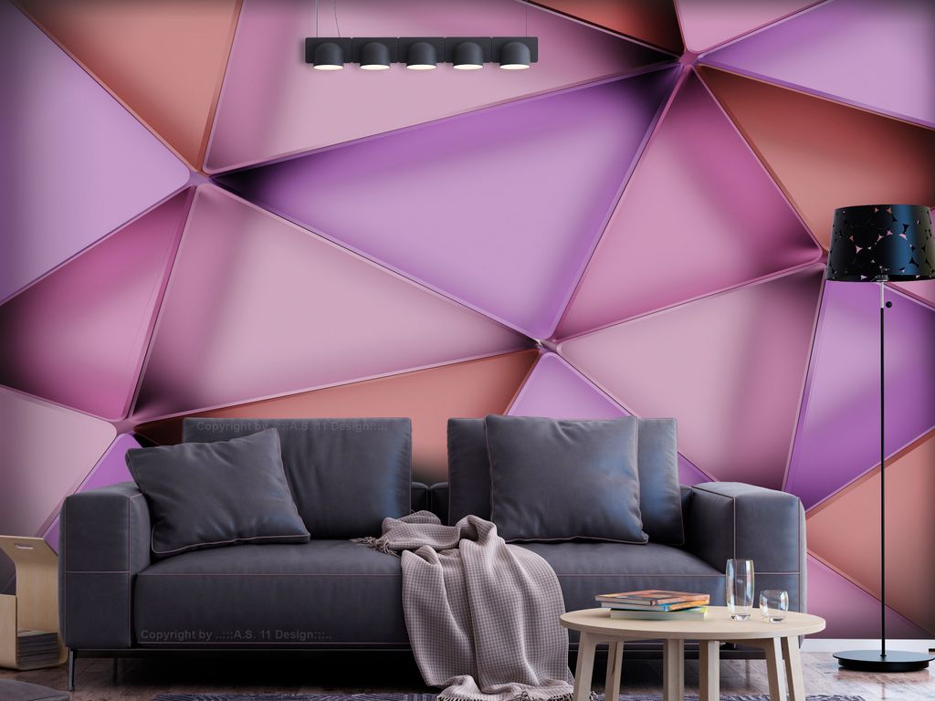 Vlies Fototapete Geometrisch 300x210 cm Tapeten Wandtapete XXL rosa Dreiecke Muster 3D Effekt f-A-0898-a-a
