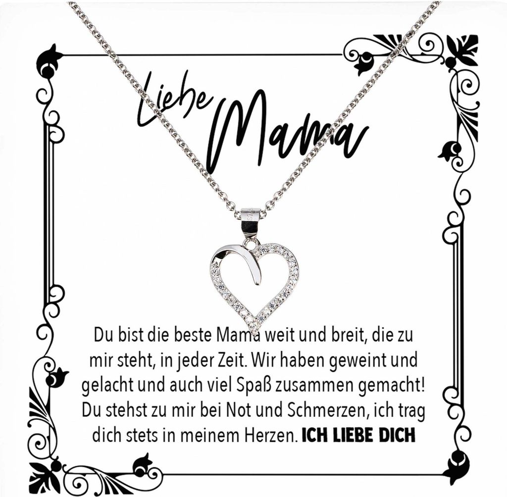 22Feels Echt Silber Halskette - Liebe Mama Geschenk Geburtstag Muttertag Weihnachten Mutter Schmuck Set für Frauen - Herz Anhänger, Karte