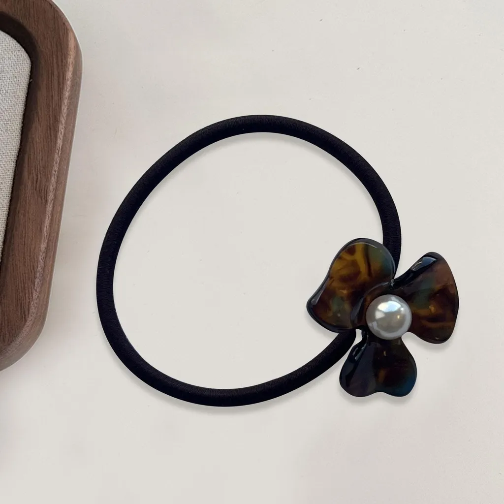 Fascetta per capelli con perle e fiore - Gioielli blu-marrone - 3