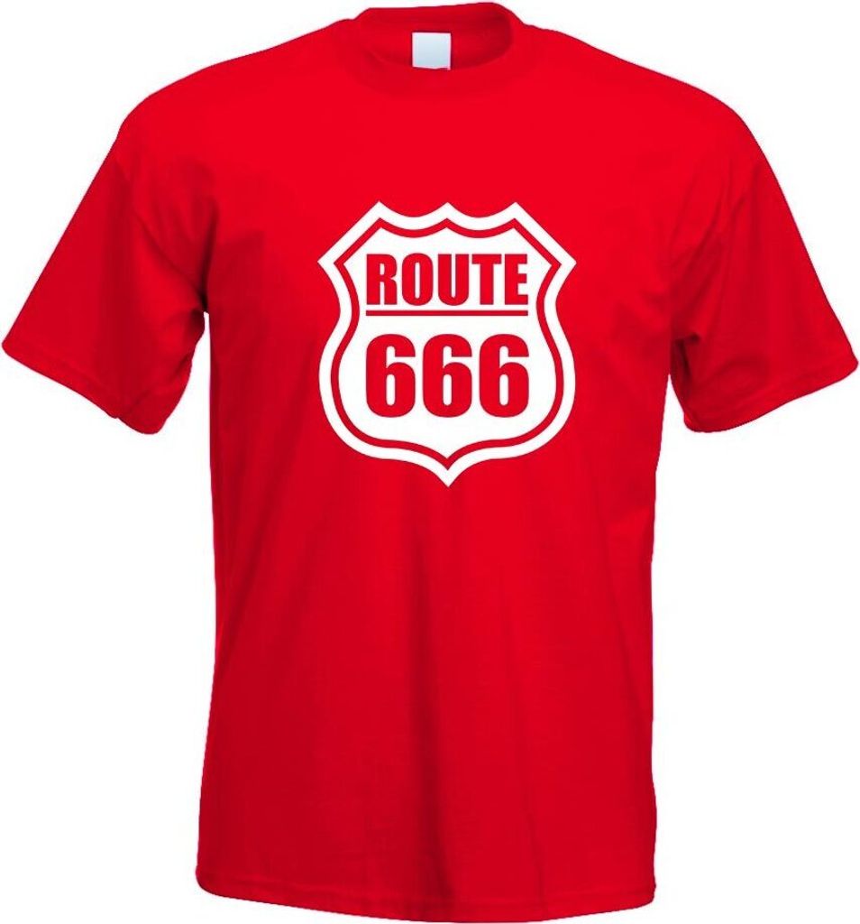 Kiwistar - T-Shirt - rot - Route 666 Motiv Bedruckt Funshirt Design Print - mit Motiv Bedruckt - Funshirt Design - Sport - Freizeit - Herren - M
