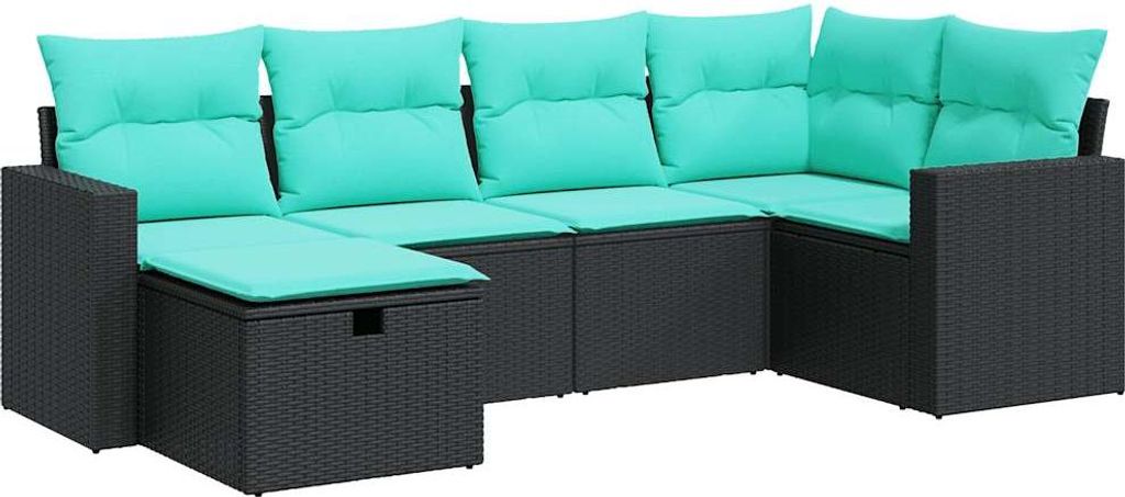 6-tlg. Garten-Sofagarnitur mit Kissen Schwarz Poly Rattan