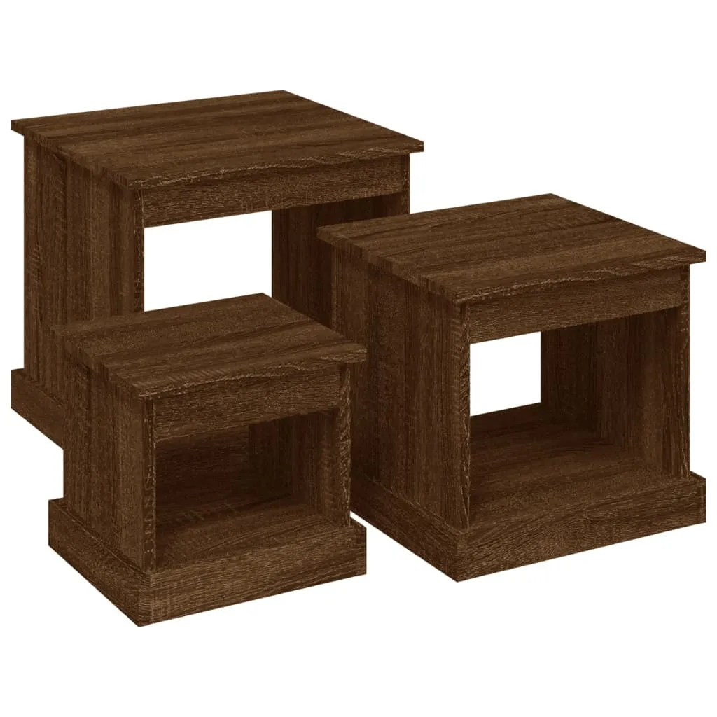 Tavolini da caffè 3 pz. Legno ingegnerizzato effetto rovere marrone