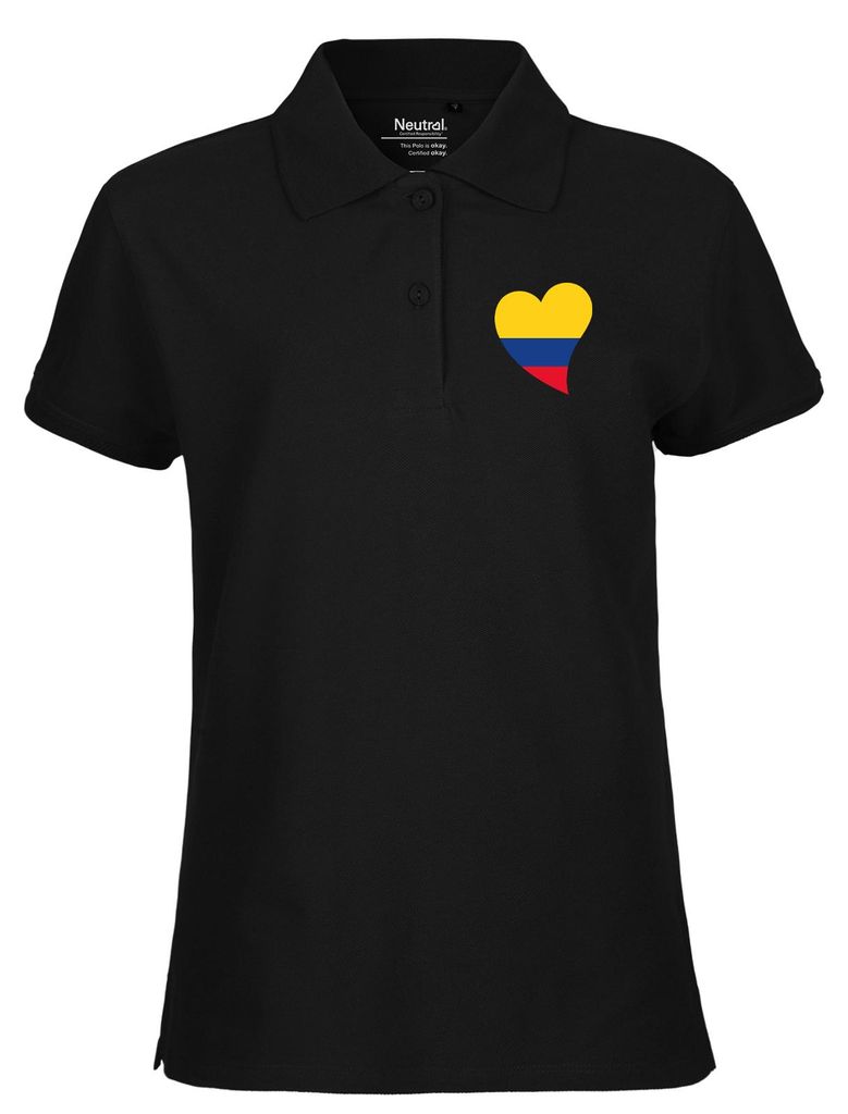 Huuraa Damen Polo Shirt Kolumbien Flagge Herz S Black Bio Baumwolle Fairtrade Poloshirt Geschenkidee
