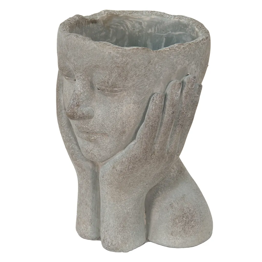 Pot de Fleurs Tête Stable Gris Pierre 22cm : Déco Unique sans Risque
