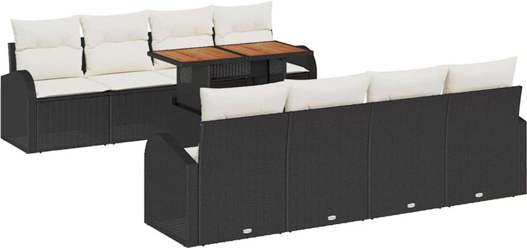 vidaXL Garten-Sofa-Set mit Speicher 9 pcs Schwarz Poly Rattan