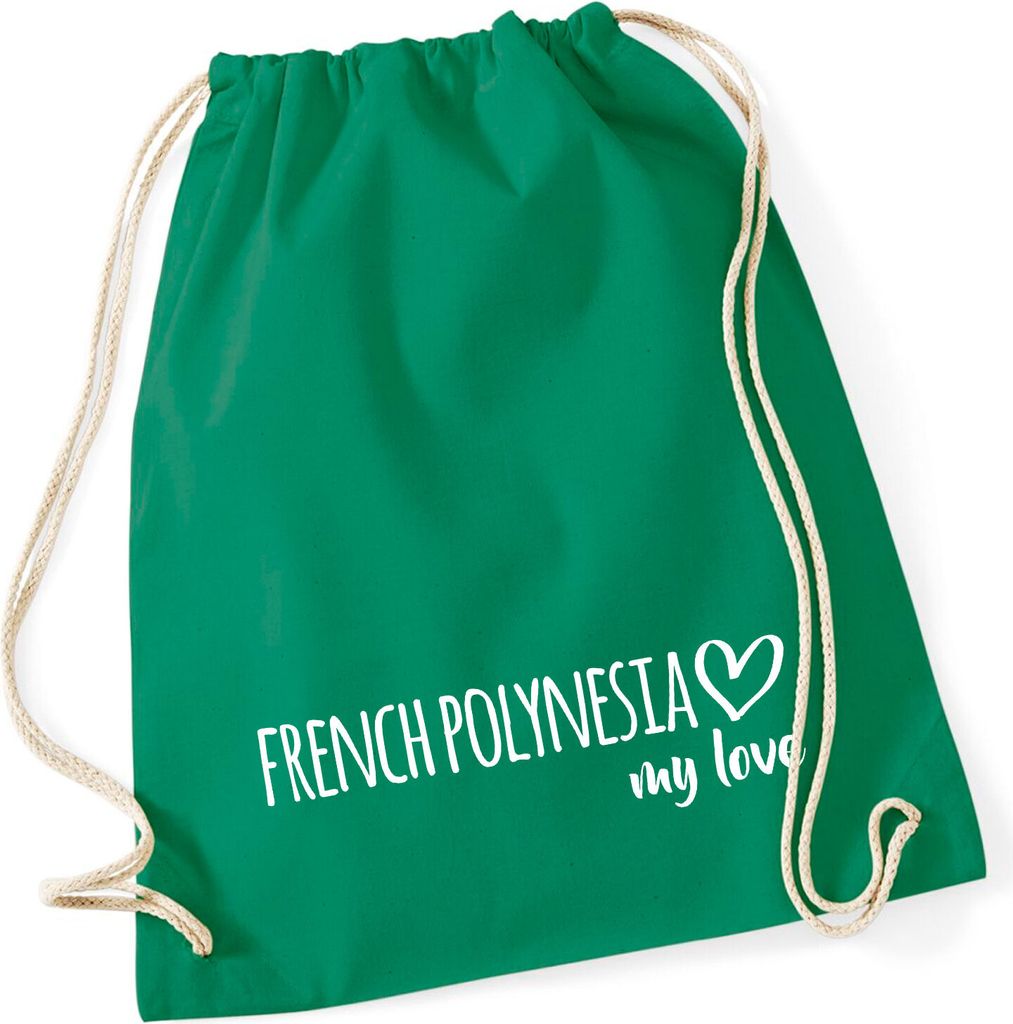 Huuraa Turnbeutel French Polynesia my love 12 Liter Kelly Green Baumwolle Rucksack Geschenkidee