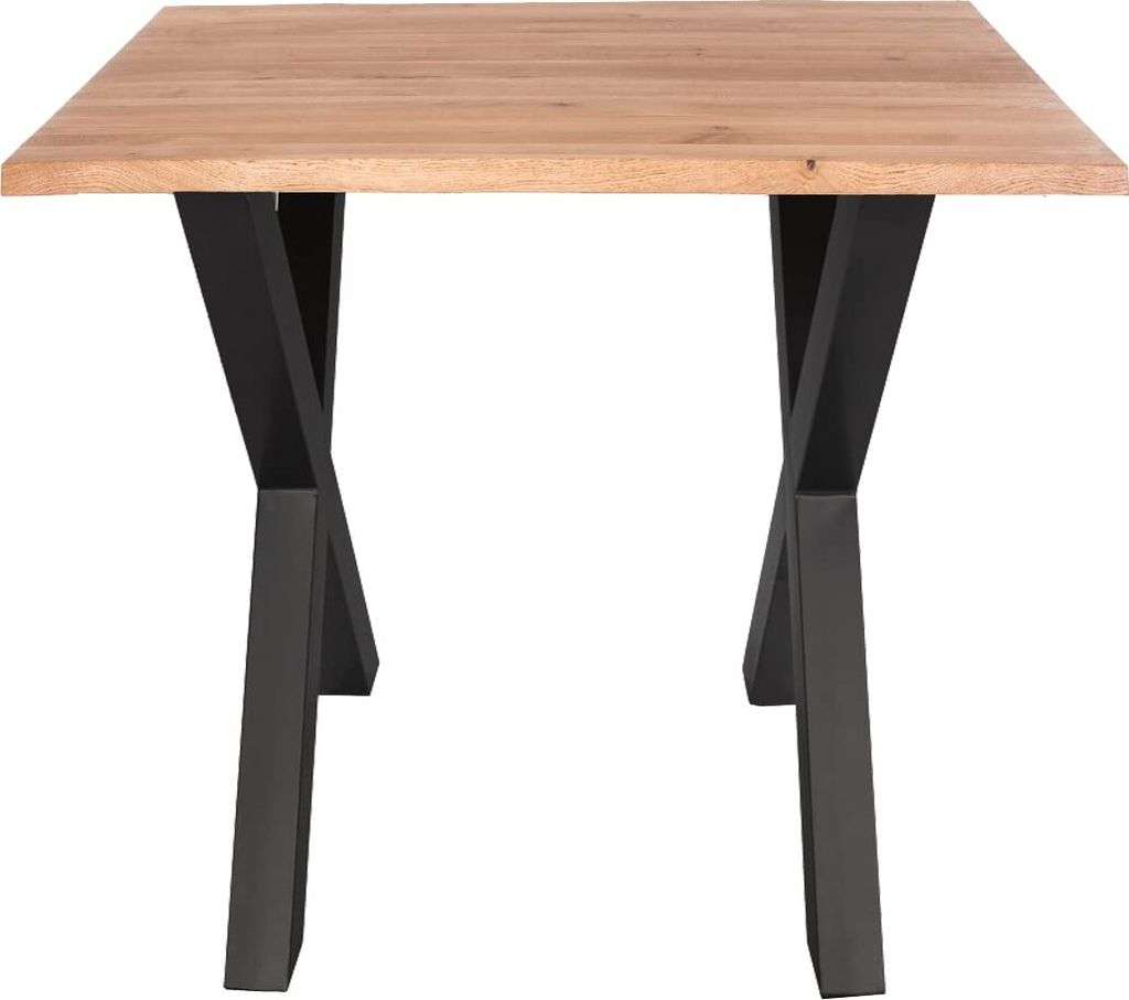 Esstisch 90 x 90 cm Enrico, Eiche Rustik, massiv + geölt, Baumkantentisch mit schwarzem X-Gestell aus Metall, pflegeleichter Esszimmertisch, Tisch...