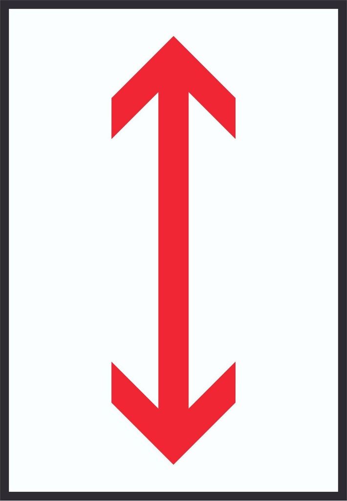 Richtungspfeil hoch runter Schild hochkant rot weiss schwarz Pfeil A5 Rückseite selbstklebend