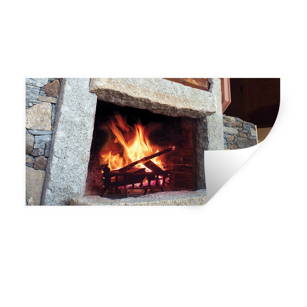 MuchoWow Wandtattoo Wandsticker Wandaufkleber Kamin aus Stein 120x60 cm Selbstklebend und Repositionierbar - Sticker - Dekorfolie