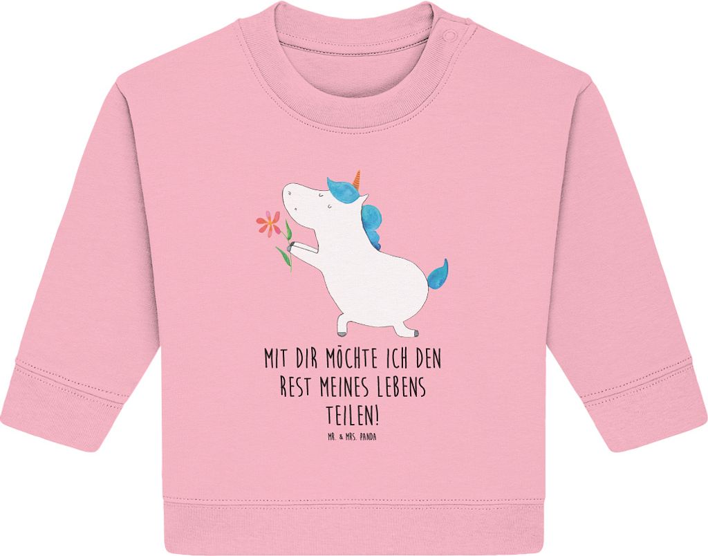 Mr. & Mrs. Panda Organic Baby Pullover Einhorn Blume 6. - 12. Monat - Baumwolle Pink - Geschenk, Liebe, Freundin, Ehe, Bullover, Heiraten, Freund, ...