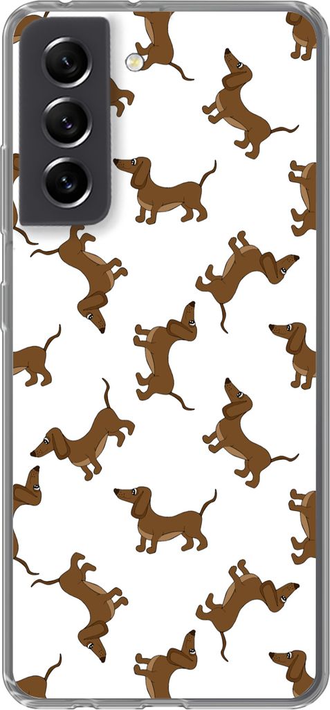 MuchoWow Handyhülle Schutzhülle Hülle für Telefoonhoesje Samsung Galaxy S21 FE Muster - Hund - Dackel - Jungen - Mädchen - Kinder - Kinder S...