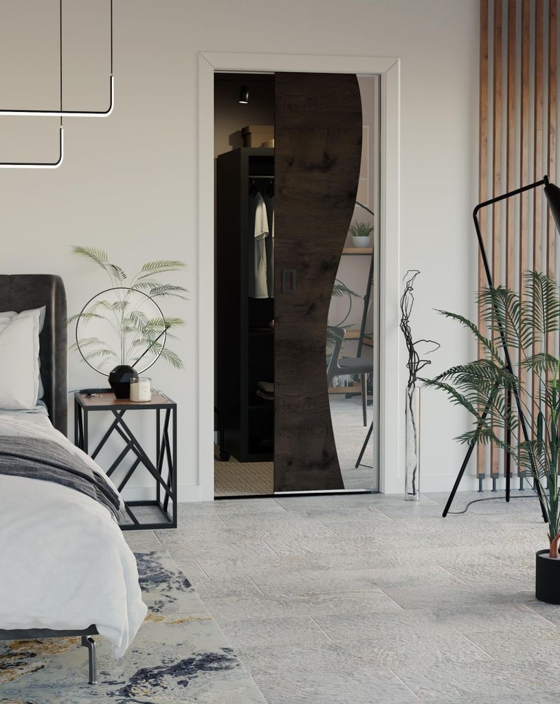 KIER FURNITURE Schiebetüren Evo Fala + Kassette und Rahmen 90cm, Esche Dunkel