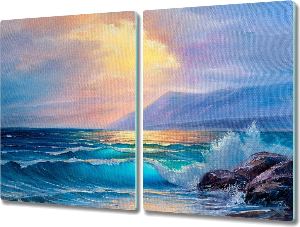 Coloray Schneidebrett Herdabdeckplatte 2x40x52 cm Kochplattenabdeckung Hackbrett Küchenbrett - Küste Wellen Himmel