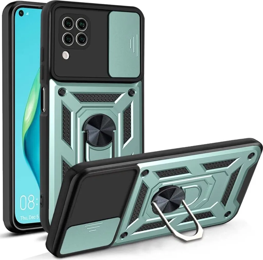 Custodia Elegante Huawei P40 Lite Verde con Anello Gold Style