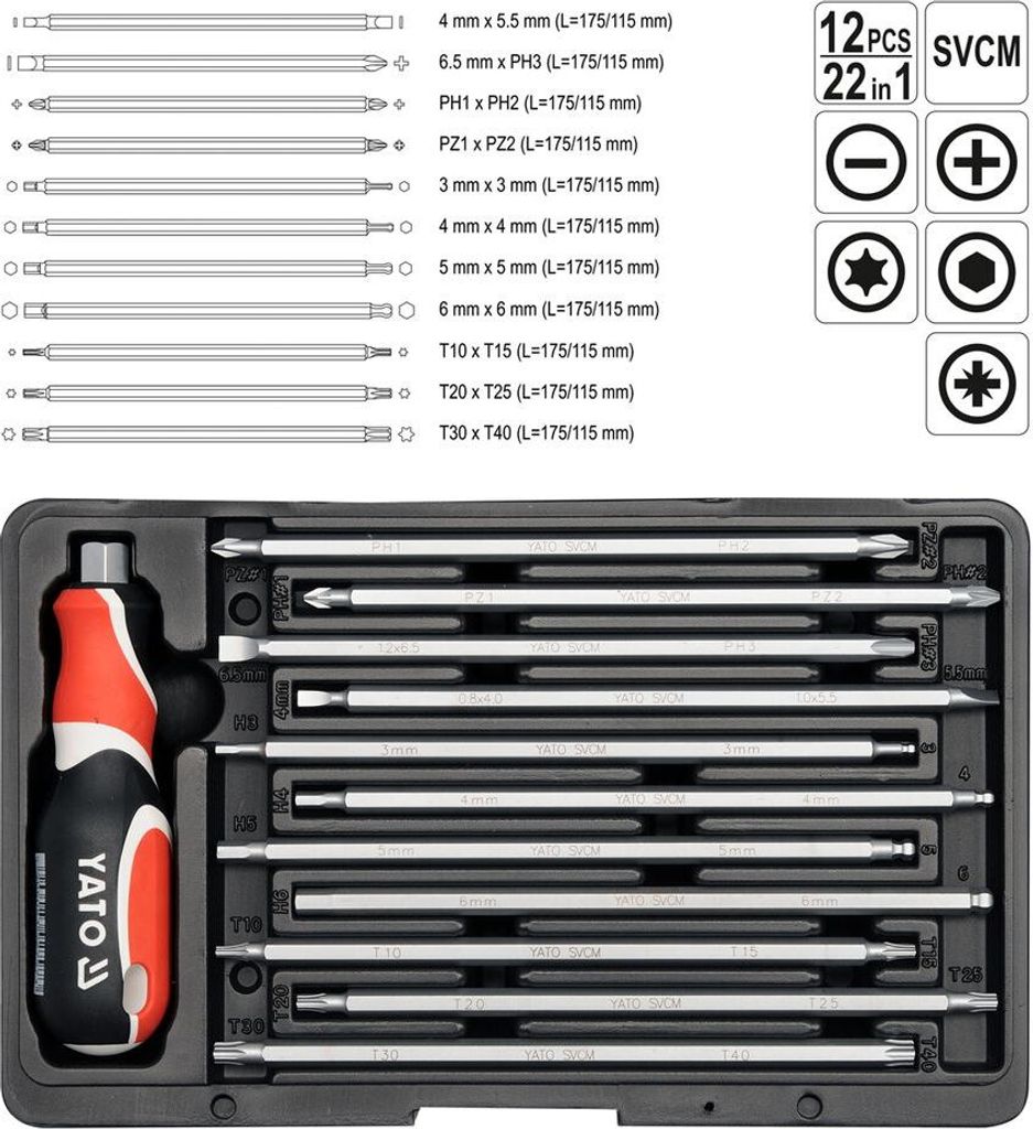 Yato wkrętak z wymiennymi końcówkami 22w1 2797 Produktbild 