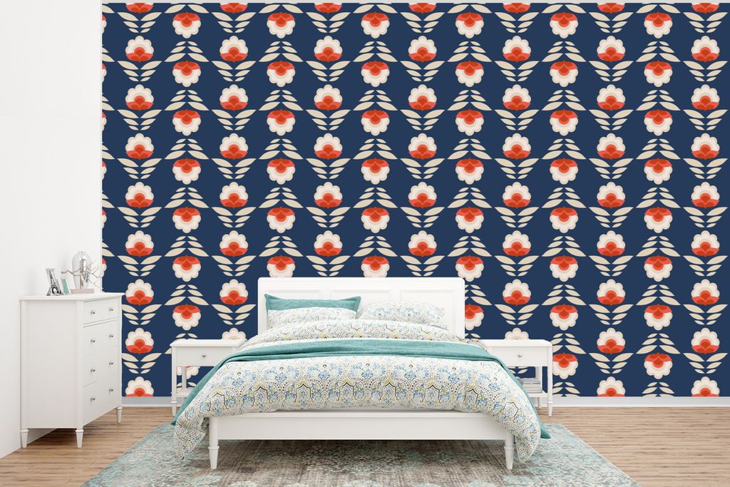 MuchoWow Fototapete für Wohnzimmer oder Schlafzimmer Wandtapete Vinyl Motivtapete Muster - Abstrakt - Blumen - 295x220 cm - Wand Tapete