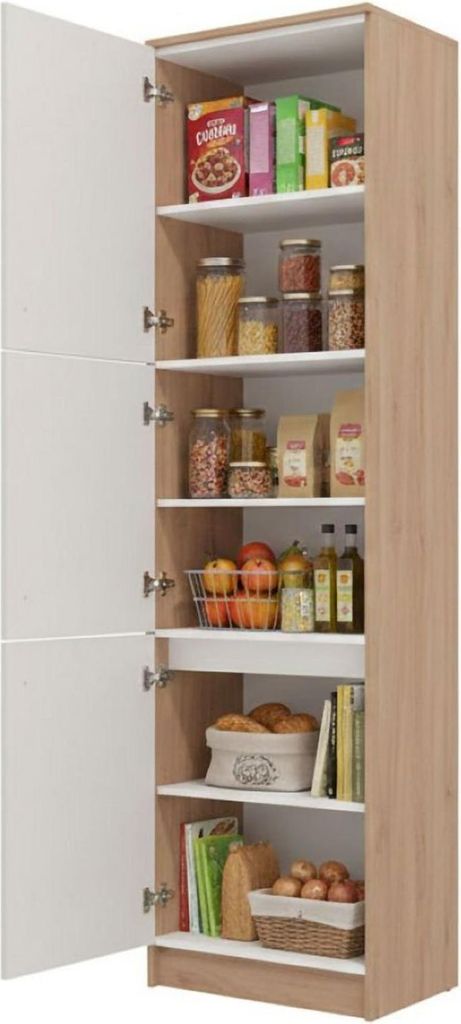 Dmora Sarazener Küchenschrank 60x59x216 cm Beige, 5 Regale 3 Türen