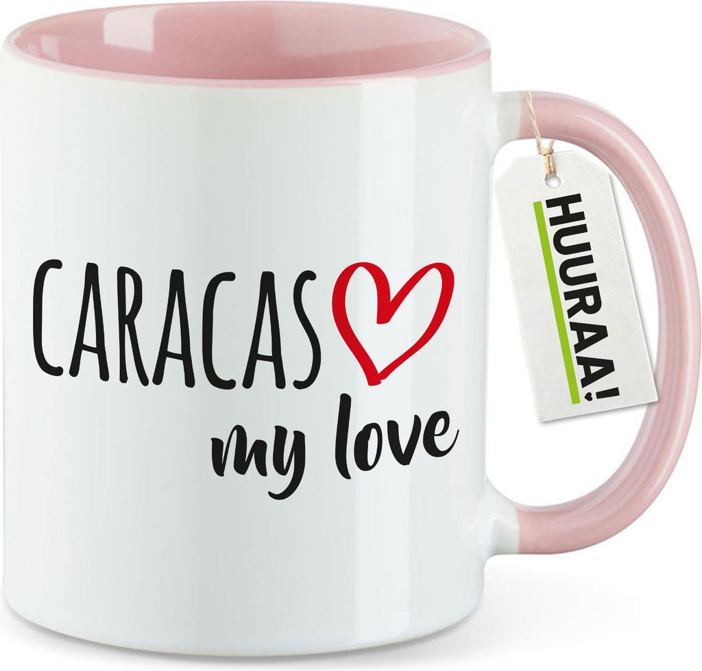 Huuraa Kaffeetasse Caracas my love 330ml Rosa Keramik Kaffeebecher Geschenkidee