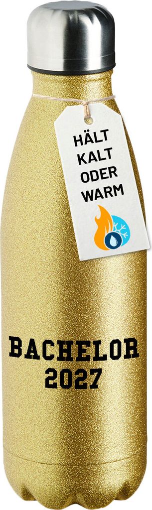 Huuraa Glitzerflasche Bachelor 2027 Abschluss Geschenk 500ml Gold Wasserflasche Bachelor 2027 Mitbringsel