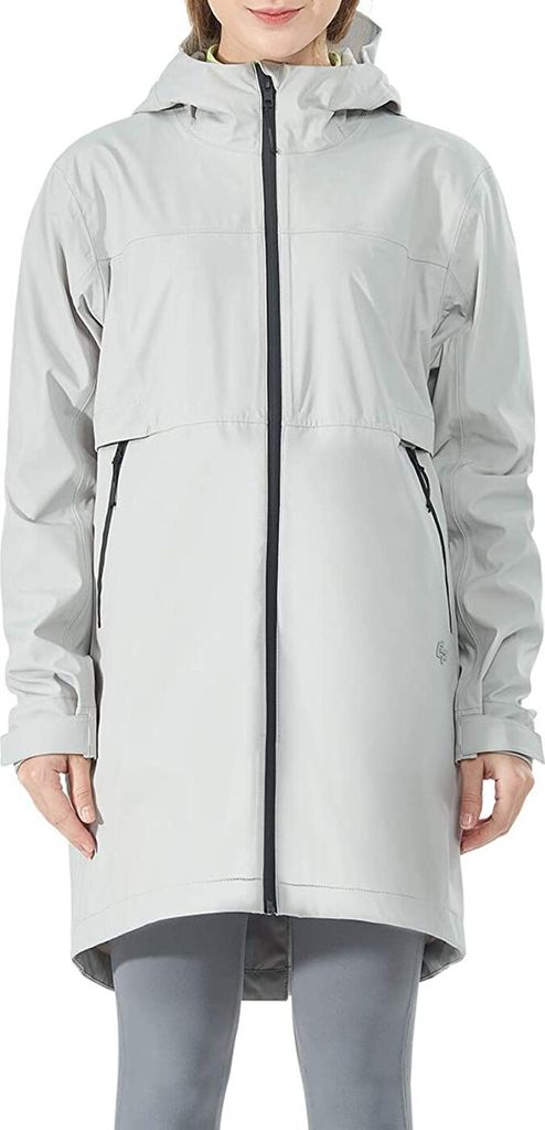 GOPLUS Regenjacke Regenmantel für Damen, wasserdicht aus Nylon mit Kordelzug & Reißverschluss, atmungsaktiver Mantel zum Wander Outdoor Grau M