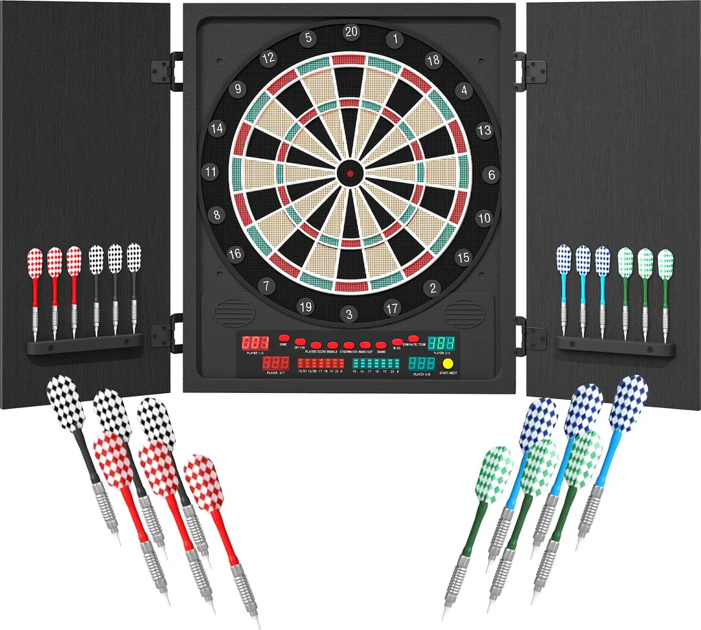 Cible fléchettes électronique refermable noire avec haut-parleur LED