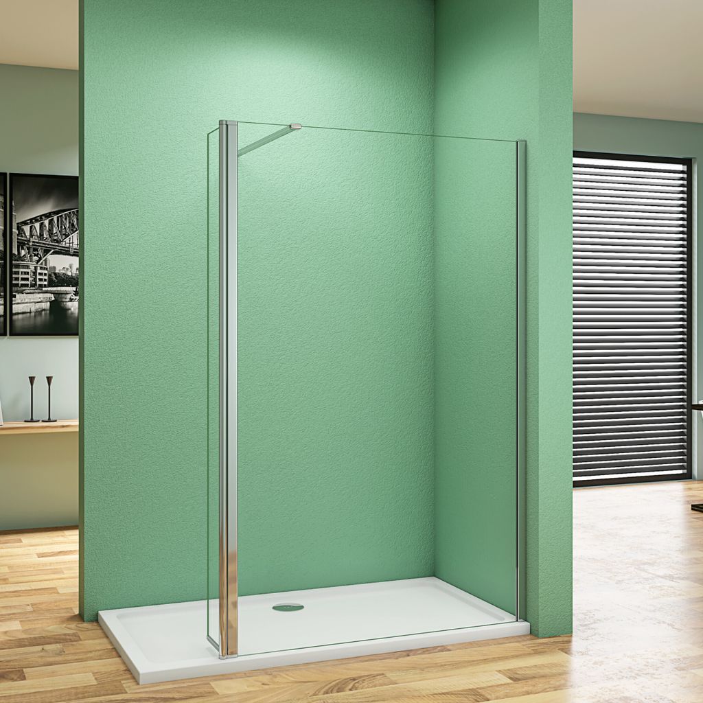 85x200cm Walk in Duschwand+40x200cm Flipper Panel + N Form:90cm Stabilisator 8mm NANO ESG Glas Duschwand
