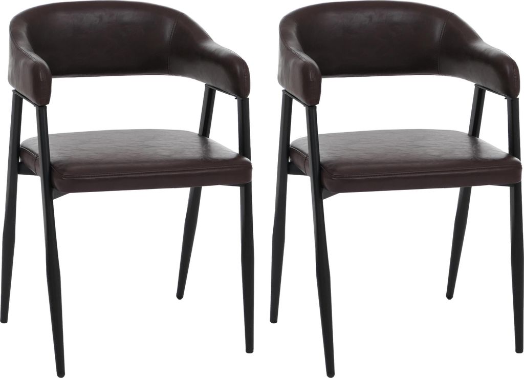 2er-Set Esszimmerstuhl HWC-P29, Küchenstuhl Lehnstuhl Polsterstuhl, Industrial Retro Vintage Kunstleder dunkelbraun