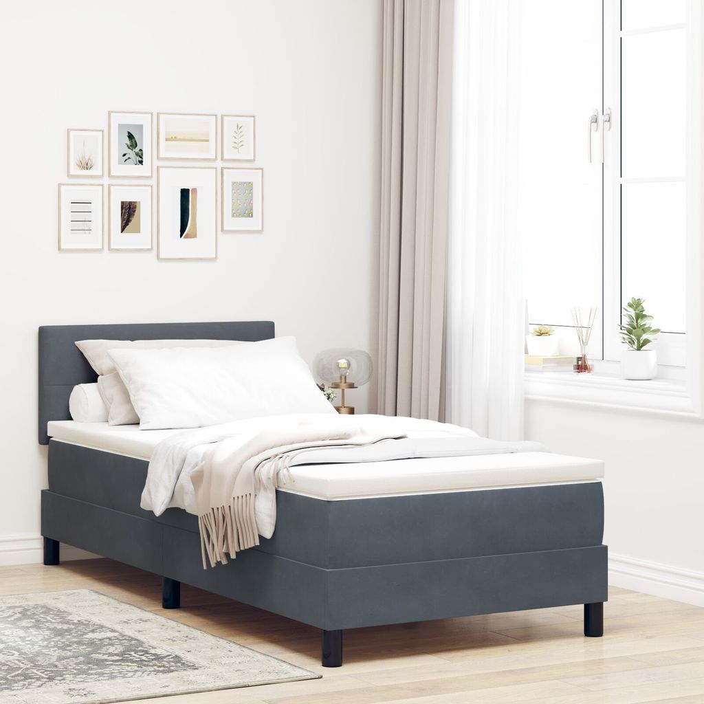 Möbel Boxspringbett mit Matratze Dunkelgrau 90x200 cm Samt - Klassische Betten 3339147