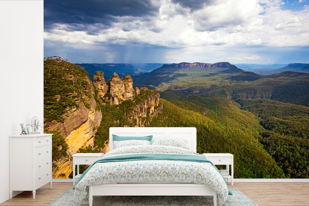 MuchoWow Fototapete für Wohnzimmer oder Schlafzimmer Wandtapete Vinyl Motivtapete Grüne Berge im Blue Mountains National Park in Ozeanien - 330...