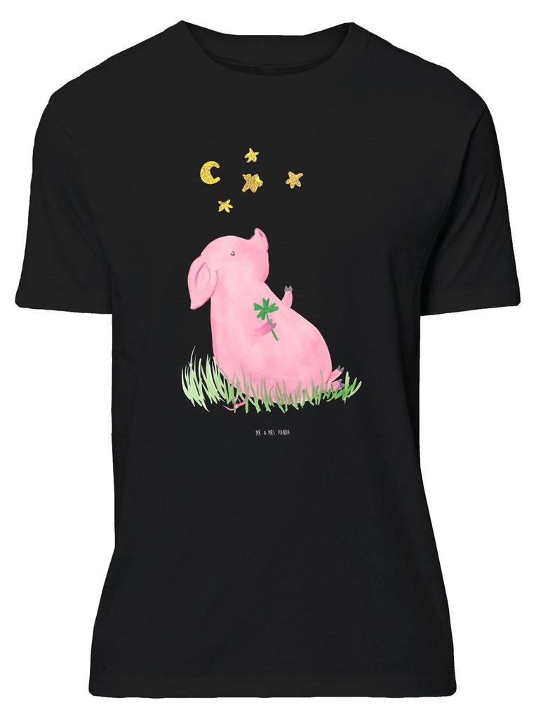 Mr. & Mrs. Panda Größe S T-Shirt Schwein Glück - Schwarz - Geschenk, Lustige Sprüche, Träume, Glücksbringer, Shirt, Schweinchen, Tshirt, Ster...