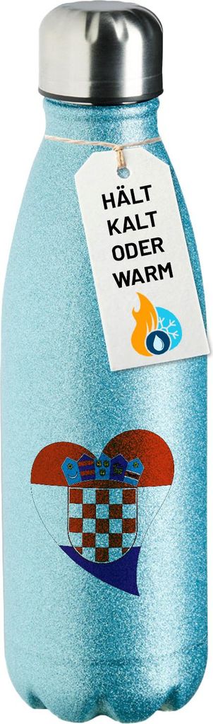 Huuraa Trinkflasche Kroatien Flagge Herz 500ml Blue Edelstahl Wasserflasche Trinkflasche Geschenkidee