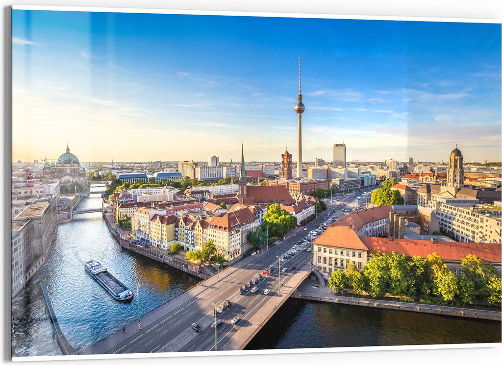 DEQORI Glasbild Echtglas 90x60 cm 'Berlin aus der Luft' Wandbild Bild modern Deko