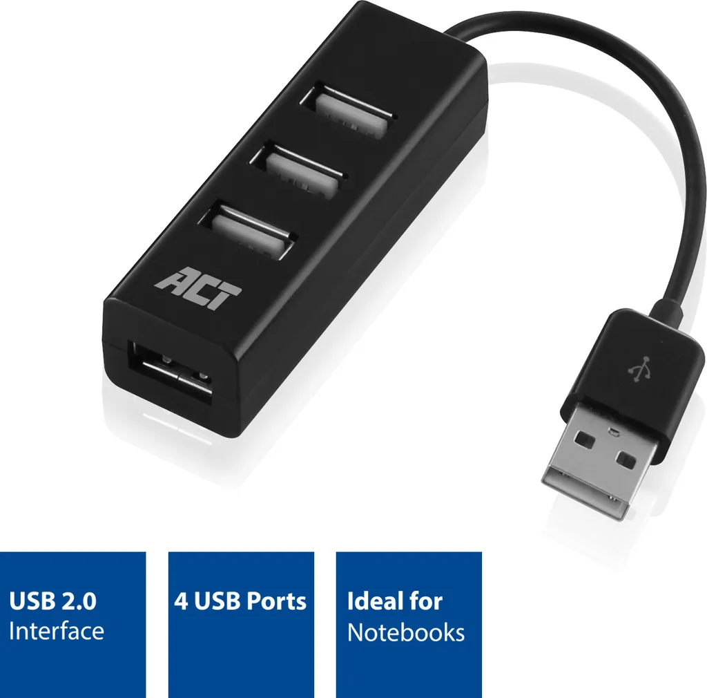 Mini Hub USB 4 Porte ACT AC6205 - Splitter Portatile per Laptop e Mac