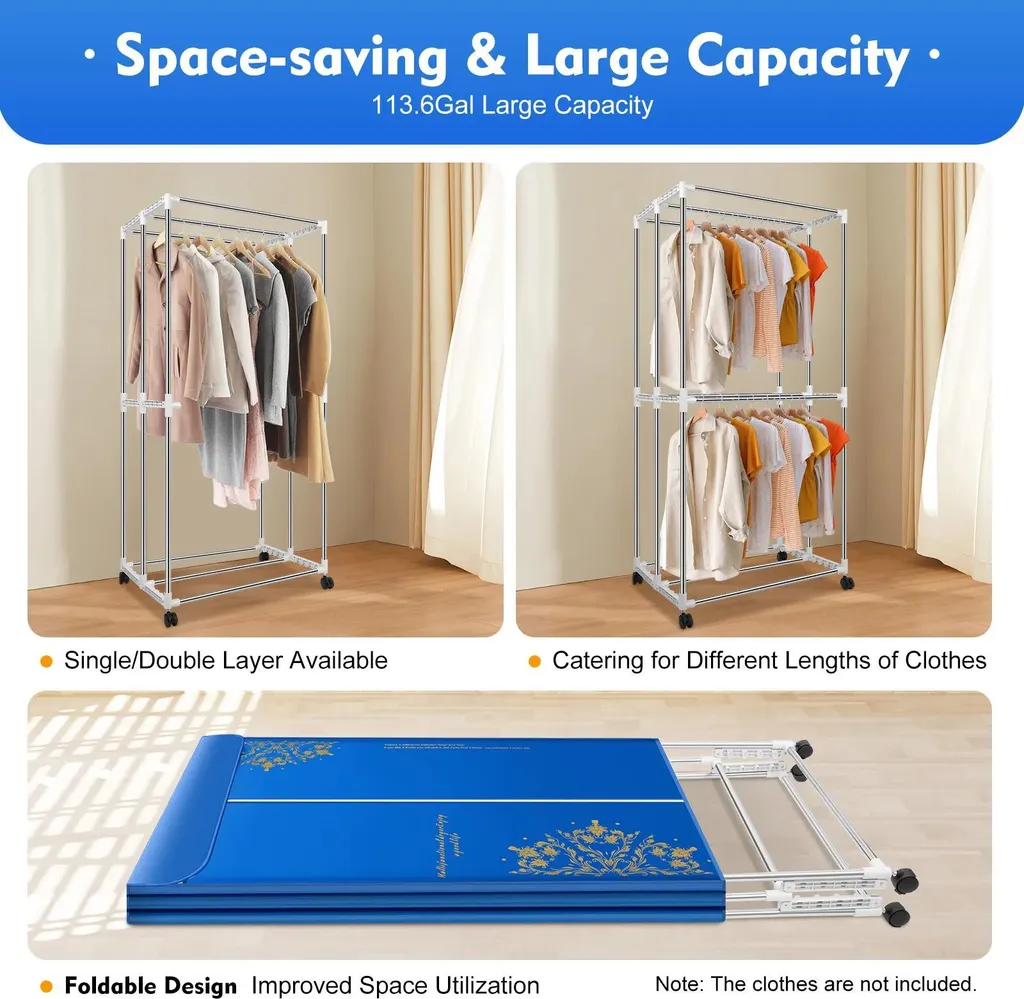 Sèche-linge électrique pliable 1500W avec télécommande en acier bleu - 10