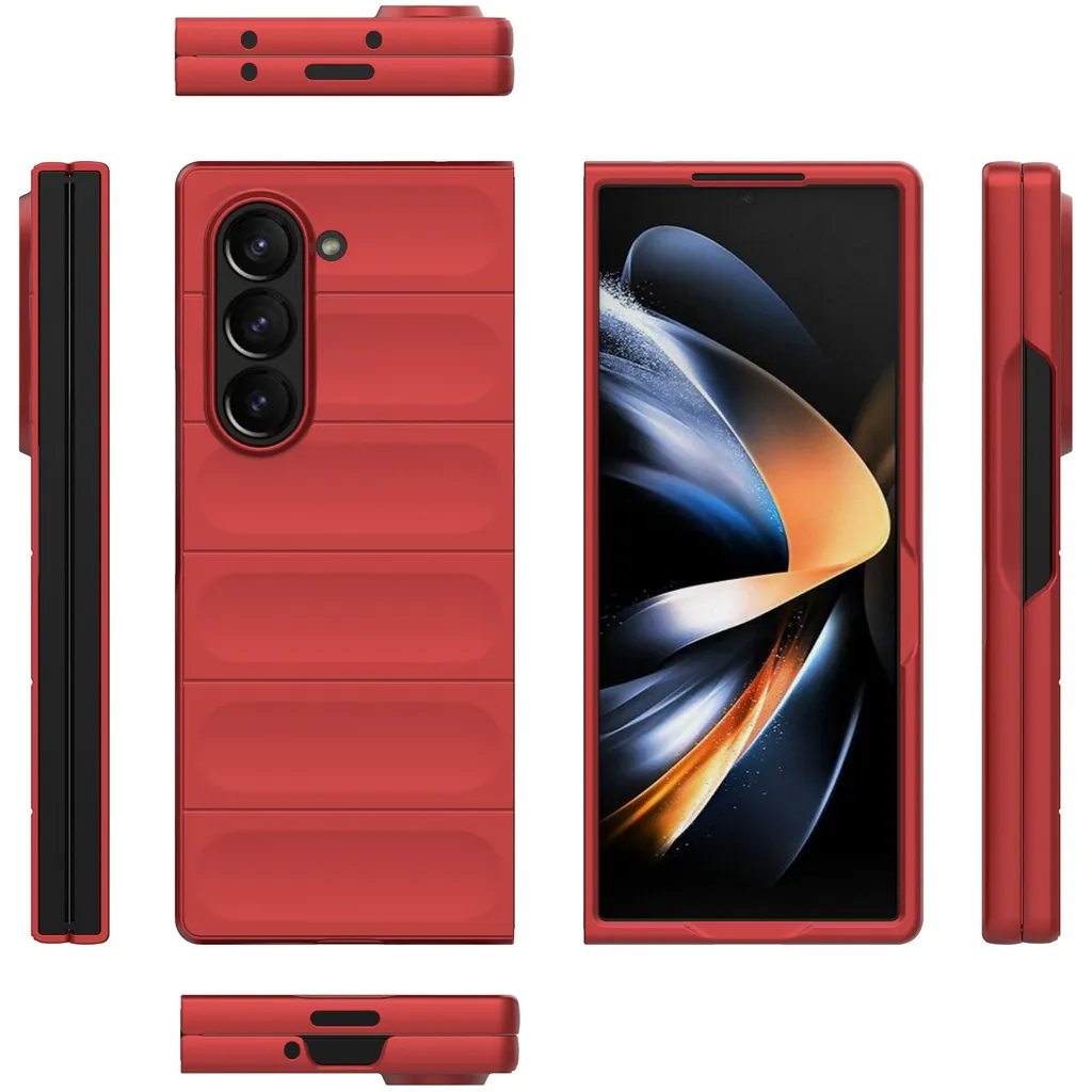 Custodia per Samsung Galaxy Z Fold 6 Custodia rigida in PC opaco antiurto antiscivolo rosso - 3
