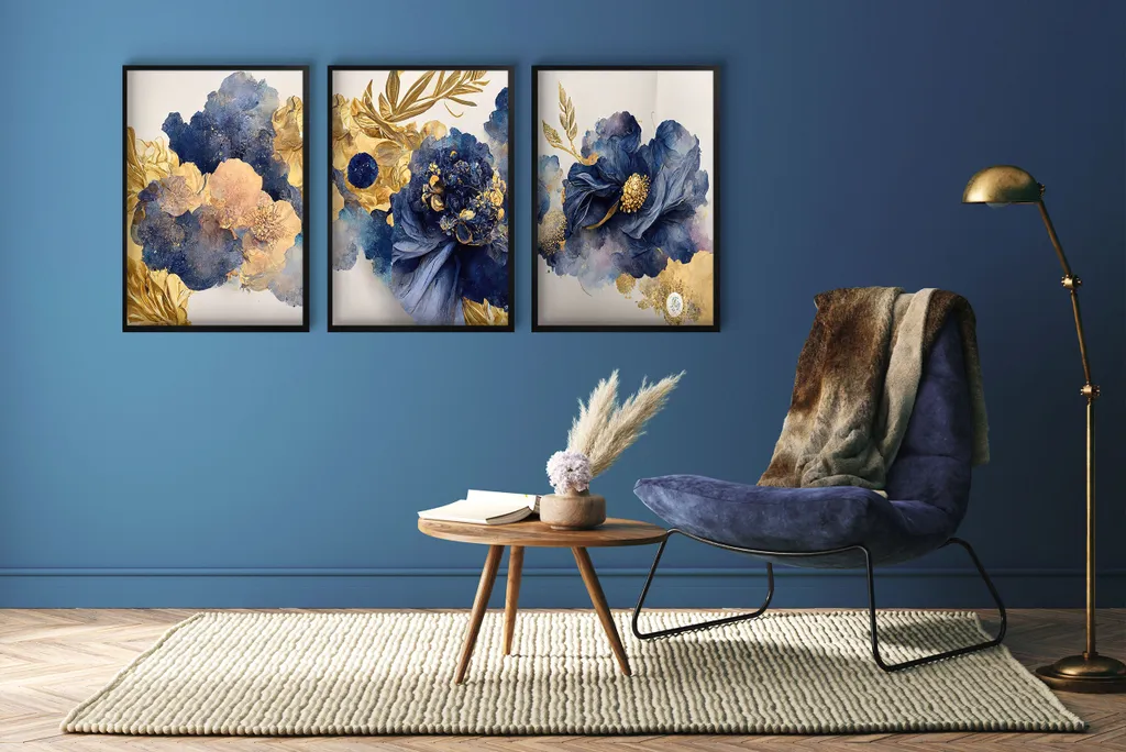 CGXLB Stampa Su Tela Floreale Blu Navy - Set Da 3 Pezzi, 30,5 X 40,6 Cm - Decorazione Da Parete Minimalista, Stile Acquerello, Per Camera Da Letto, Soggiorno, Ragazze E Donne
