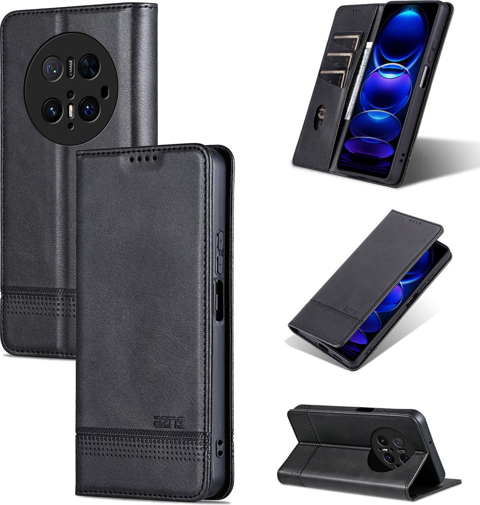 Leder Hülle für Huawei Mate 70 Pro/Mate 70 Pro+, Klapphüllen Brieftasche Magnetverschluss Ständer Schutzhülle Schwarz